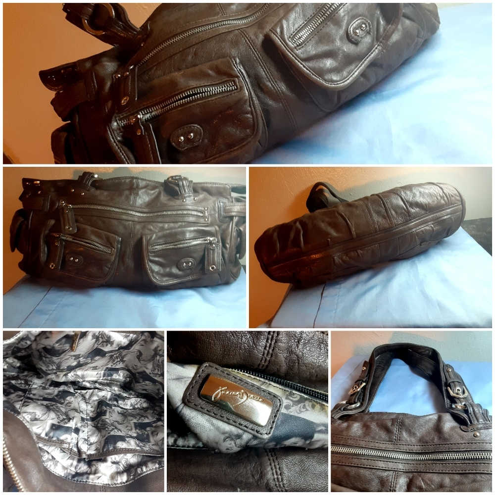 Large brown leather tote